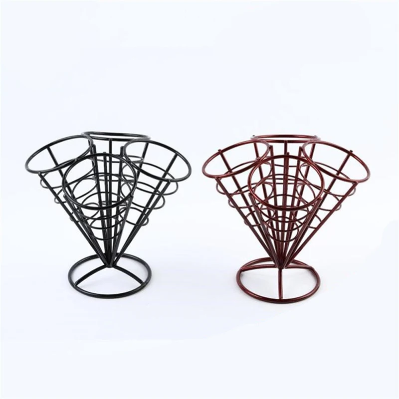 

2019 4 In 1 French Fries Chip Cone Holder Fry Fries Bowl Metal Wire Kitchen Metal Fry Stand Bar Resturant Decor Supplies