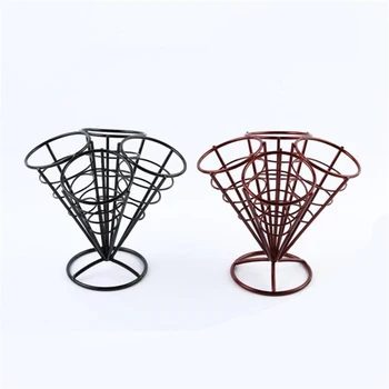 

2019 4 In 1 French Fries Chip Cone Holder Fry Fries Bowl Metal Wire Kitchen Metal Fry Stand Bar Resturant Decor Supplies