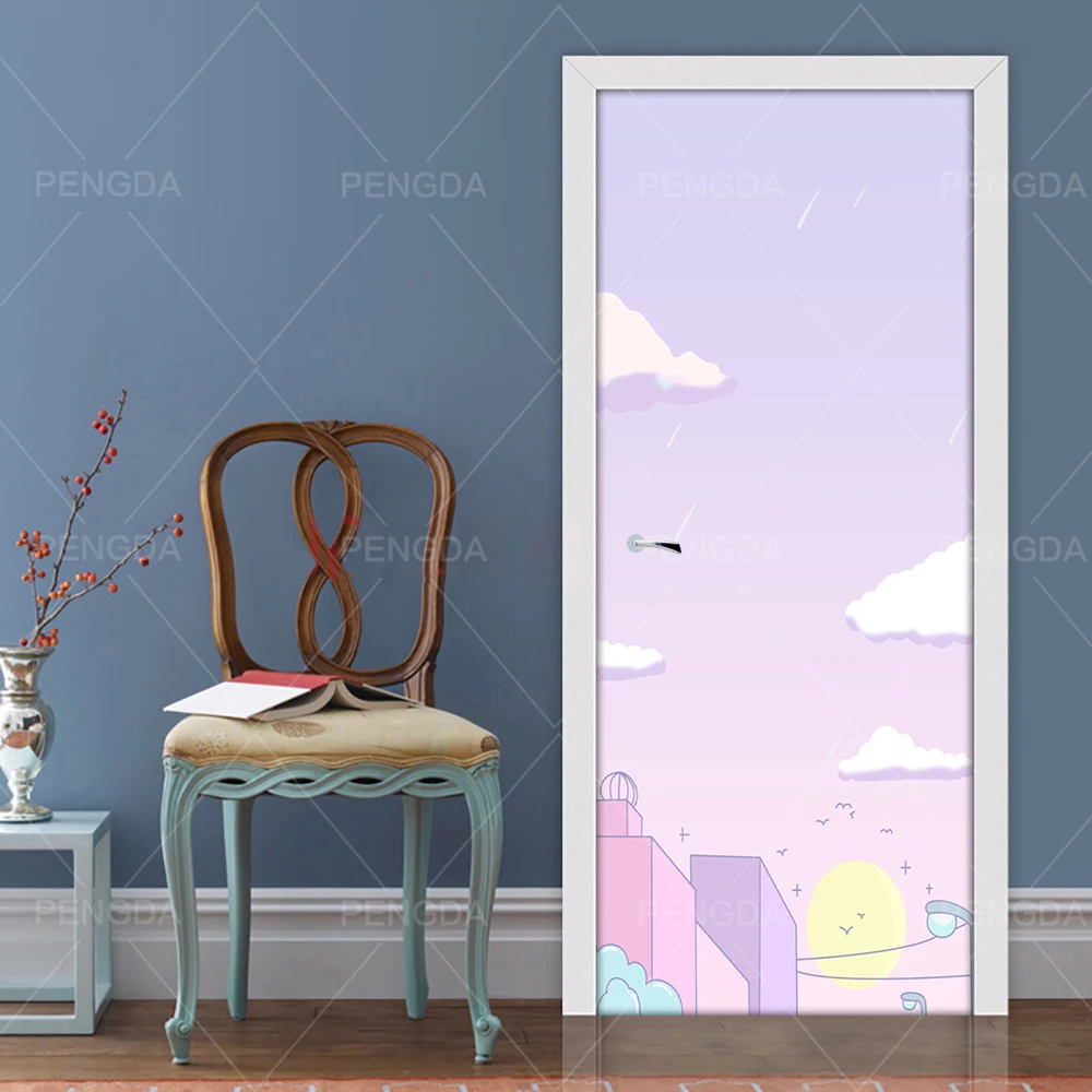 Самоклеющиеся Обои Обновления пейзажи поделки ПВХ наклейки на дверь водонепроницаемый вход наклейка для домашнего декора печать художественная картина