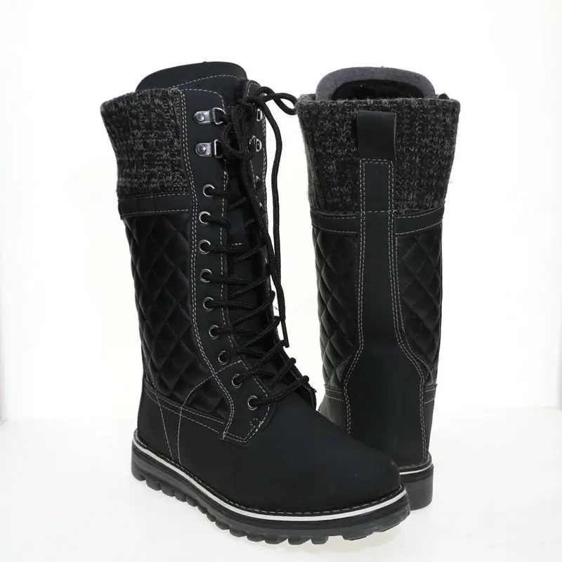 

Women big size boots winter snow boots dark colour warm fur insole non-slip outsole zipper upper lace style free shipping