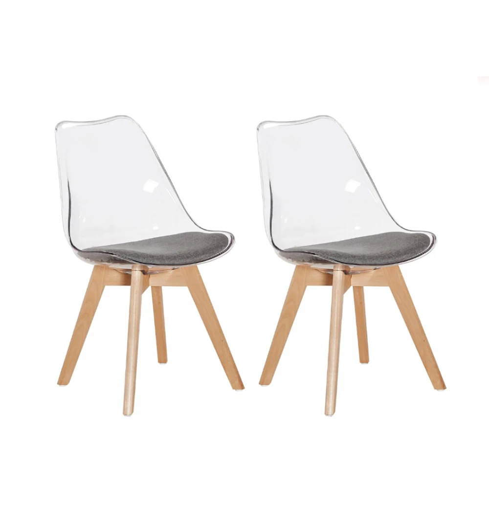 

Dining Chair Transparent Upholstery Pack of 2 Kitchen Furniture Wood Legs for Dining Room 2-8days EU Wholesale
