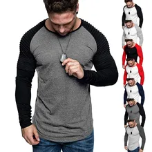 Осенняя Новая модная мужская повседневная приталенная рубашка в стиле пэчворк с длинными рукавами, топ с круглым вырезом, блузка