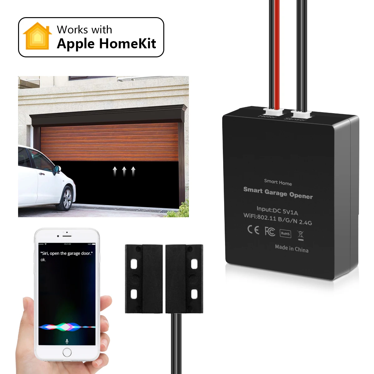 Apple Homekit WiFi Garage Door Sensor Opener Controller Smart Switch Siri Voice Control APP Work With Apple Homekit smart switch,smart garage door opener