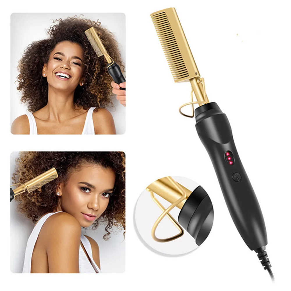 Pente de Ondulação do Cabelo em Linha Estilo de Segurança Controle de Três Molhado e Seco Reta Multifunction Cobre Profissional Níveis Alisamento Pente 1 controle de três níveis molhado e seco alisamento pente