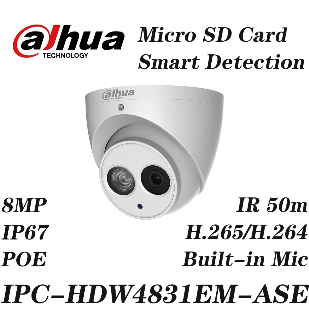 Сетевой видеорегистратор Dahua IPC-HDW4831EM-ASE Оригинальная английская прошивка 4K 8MP камера видеонаблюдения IR сети Камера IR50m Встроенный микрофон