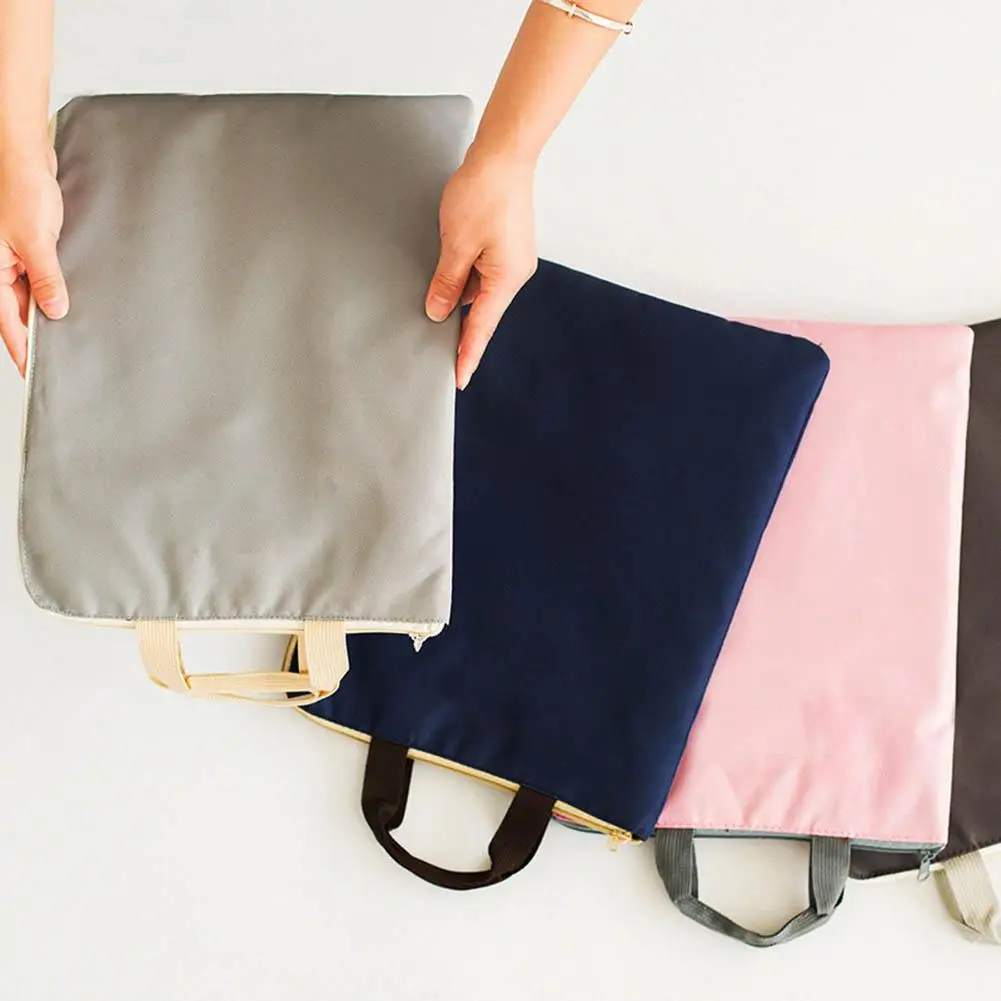 

A4 File Folder Document Bag Solid Color Portable Foldable Zip Oxford Cloth Tablet Holder Briefcase School Office Supplies
