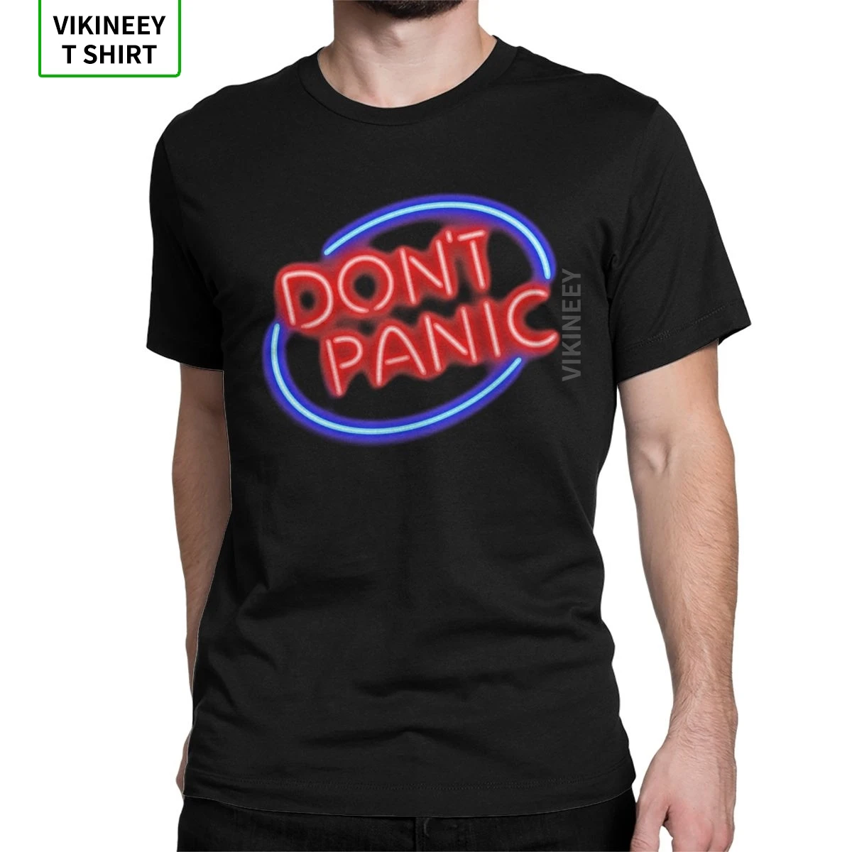 

Men Hitchhiker's Guide To The Galaxy Don't Panic Neon T Shirt Fiction Forty Two Cotton Short Sleeve Tees EU Size T-Shirts