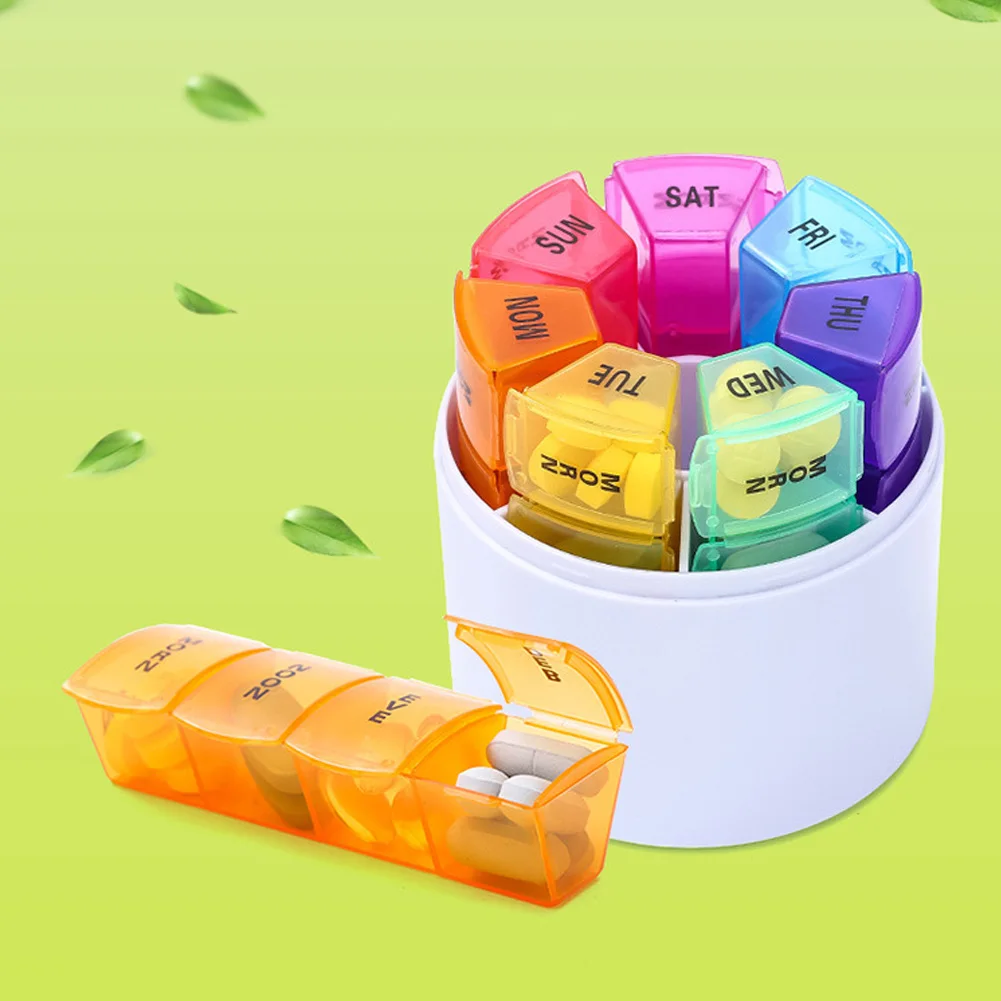 Large Capacity Dispenser Storage Holder Up Pill Case Organizer Travel Rainbow Colored Weekly Moisture proof Sealing 5