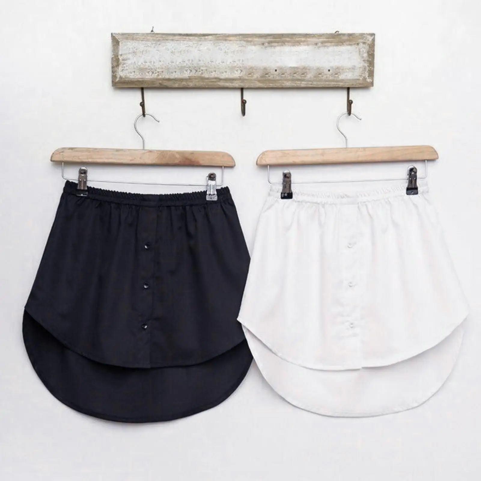 

new Womens A-Line Flared Curved Fake False Hem Button Down Solid Color Elastic Waist Detachable Skirt Decorative Waist Apron