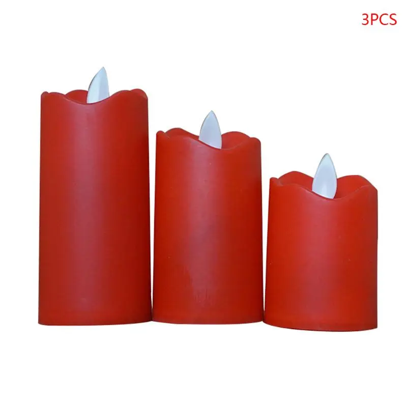 3 шт., Креативный светодиодный светильник с волнистой стороной без пламени, Электрический мерцающий чайный светильник, свечи, романтическое украшение на свадьбу, Рождество, M68E - Цвет: Red