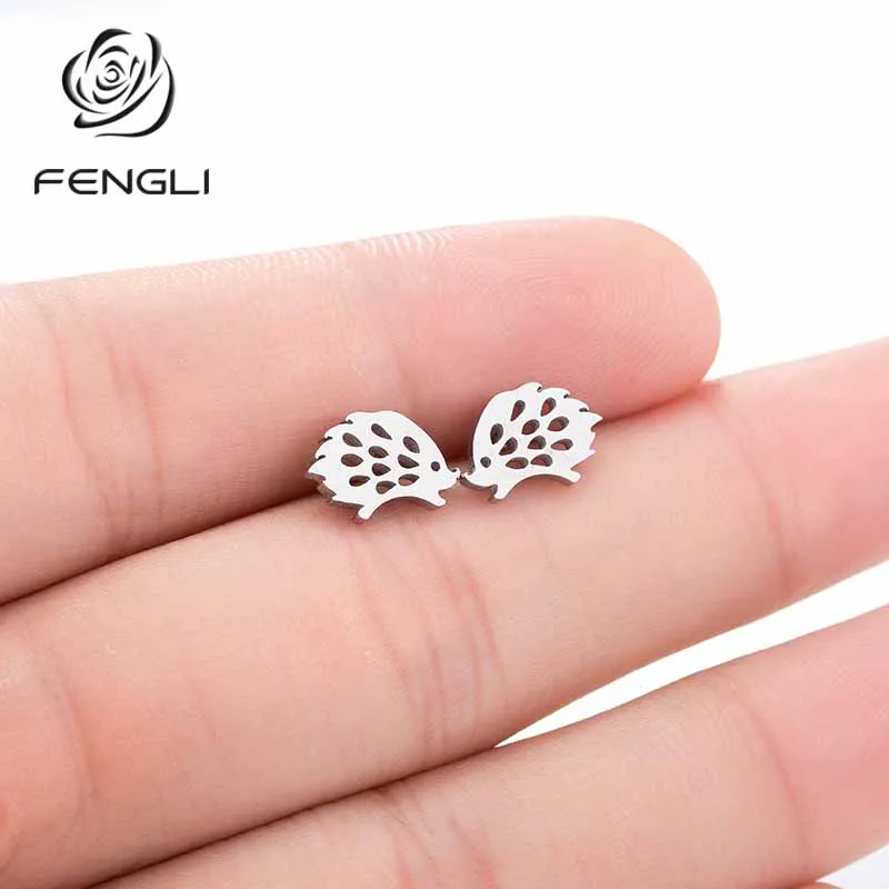 

FENGLI Trendy Cute Hedgehog Earrings for Women Animal Mickey Stud Earrings Stainless Steel Jewelry oorbellen Gift brinco Bijoux