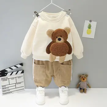 

Autumn and Winter Children 's Two - Piece Suit 1 2 3 4Year Old Boys and Girls Cartoon Round Neck Plus Velvet Leisure Sports Wear
