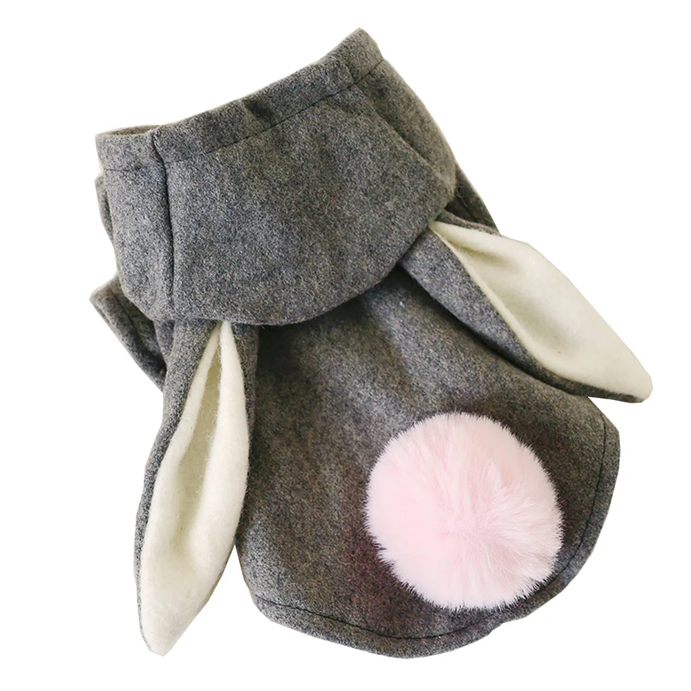 Толстовка с капюшоном для собаки осеннее в виде костюма зайчика меховым бубоном, симпатичная одежда для кошек и собак Серый XS S M L XL