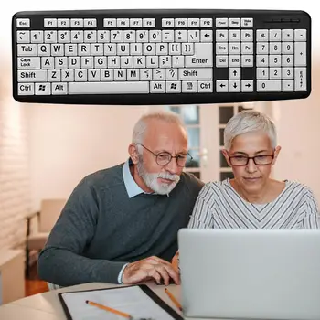 

107 Keys USB Wired Large Printed Computer PC Keyboard for Elderly Old People Designed for People With Visual Impairment