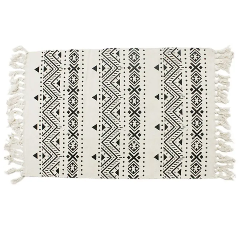 Мягкий хлопковый коврик в скандинавском стиле с геометрическими полосками и кисточками для дома, коврик для двери, домашний декор
