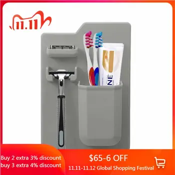 

Silicon Bathroom Organizer Magic Sticker Glue Free Mighty Toothbrush Cup Toothpaste Shaver Ring Watch Jewelry Holder In Lavatory