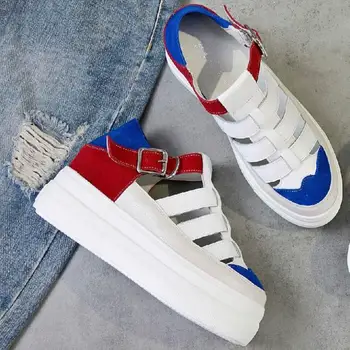 

CINESSD Leather Gladiator Sandals Women's Shoes New 2020 Summer Sandals For Women Fashion High Heels Casual Shoes Female Buckle