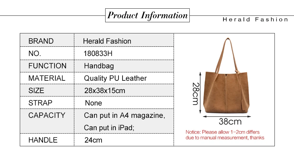 Herald, модная женская сумка из мягкой кожи, комплект из 2 предметов, женские сумки на плечо, Большая вместительная сумка, Набор сумок, повседневная сумка-тоут, сумка