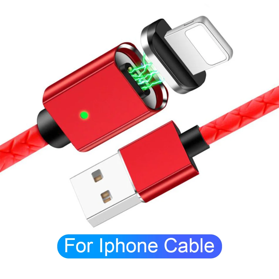 Магнитный зарядный кабель Micro usb type C для Apple iPhone Lighting Cable 3A Быстрая зарядка провод заглушка для защиты мобильного телефона от пыли шнур зарядного устройства - Цвет: For iphone Red