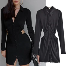 

Maxdutti England Style Fashion Vestidos Blogger Sexy Party Dress Women Ins Vintage Hollow Out In Waist Sheath Mini Dresses Women