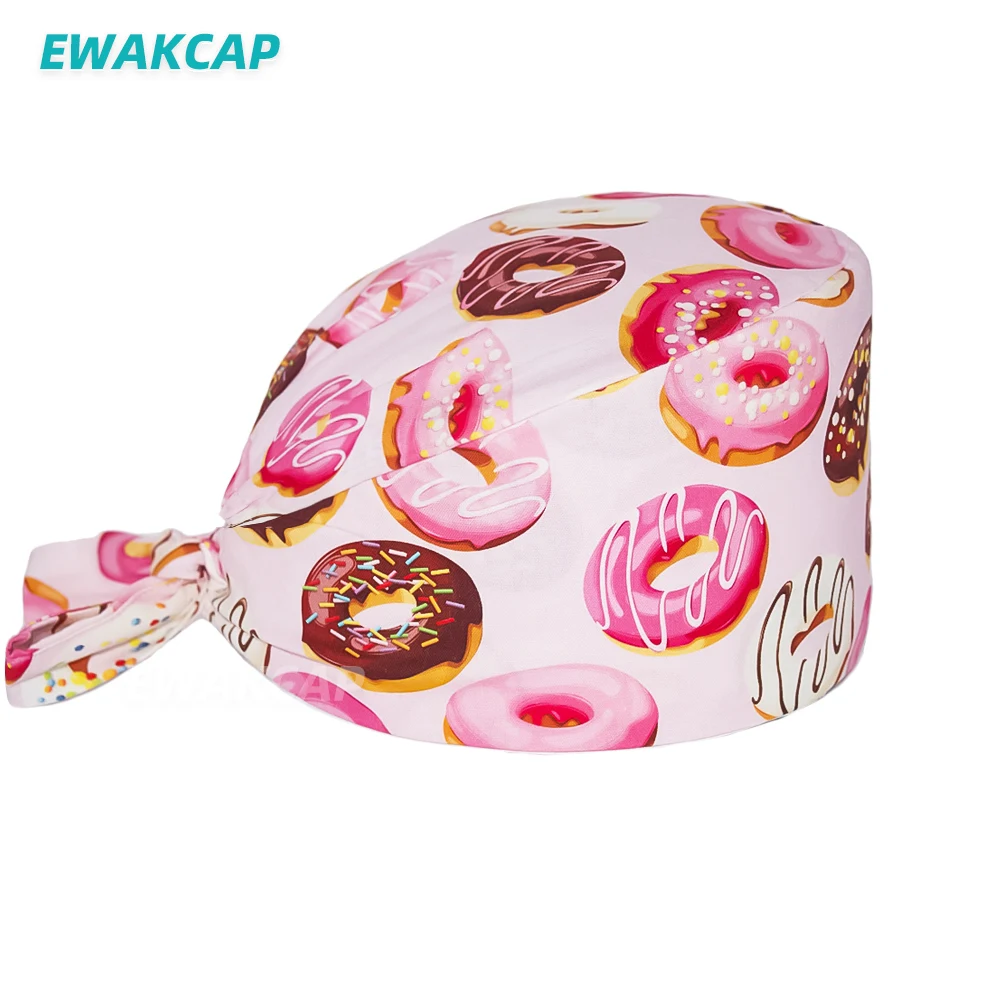 Unisex Scrub Cap with Buttons Adjustable Anime Printing Bouffant Nursing Hat Head Scarf Pet Shop Lab Women Work Surgicals Hats white skully hat Skullies & Beanies