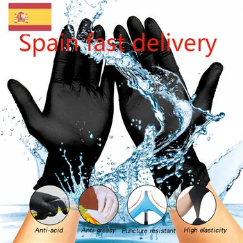 

Spain Fast Delivery Black 100pcs Disposable Gloves Rubber Glove Dishwashing Protect Hands Cleaning Universal For Left Right Hand