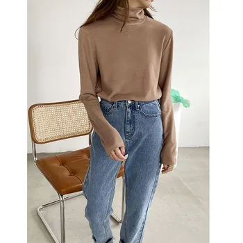

Women T Shirt See Through Transparent Gray Mesh Tops Long Sleeve Sheer Slim Ladies Turtleneck white