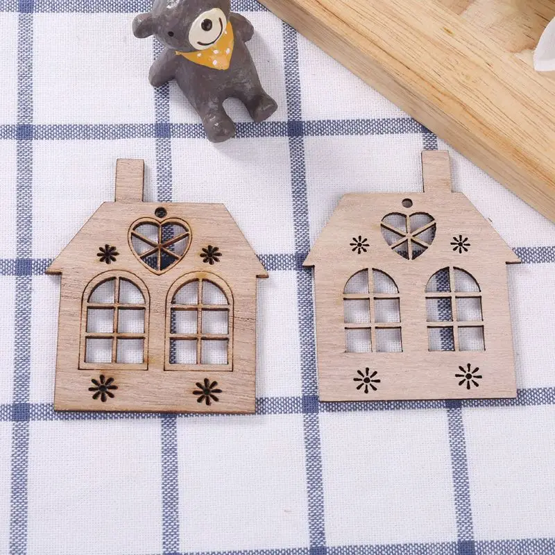 10 шт./компл. Рождественский домик DIY деревянный подвесной дерево орнамент поделки своими руками вечерние домашний декор E65B
