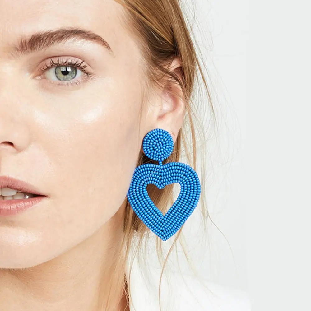 

MANILAI Fashion Handmade Beaded Earrings Heart Pendants Love Gifts for Women Bohemian Drop Dangle Earrings Statement Jewelry