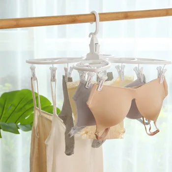 

Clothes Hanger Butterfly Shape Foldable Laundry Drying Rack Bathroom 360 Degree Rotating Camping For Socks Bras With 24 Clips