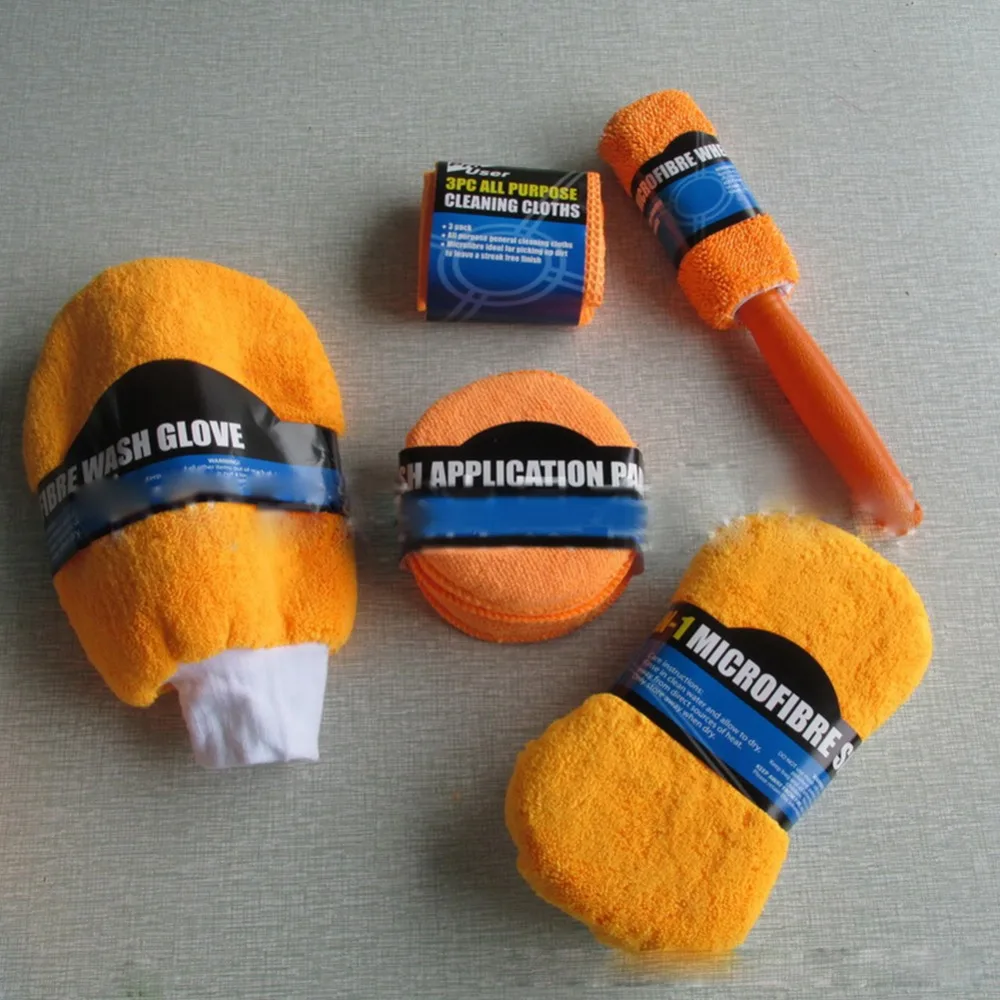 ONEWELL Car Cleaning Kit 9Pcs/set Microfibre Car Wash Cleaning Tools Set Gloves Towels Sponge Car Care Kit Wheel Brush