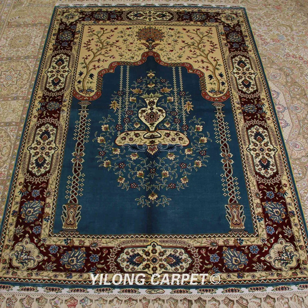 Yilong 3,5 'x5' персидкий Шелковый Молитвенный Ковер синий vantage ручной работы молельный коврик(TJ105A