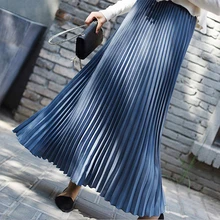 Женские осенние весенние длинные юбки с эластичной резинкой на талии, плиссированные однотонные юбки, модные очаровательные уличные элегантные юбки для девушек