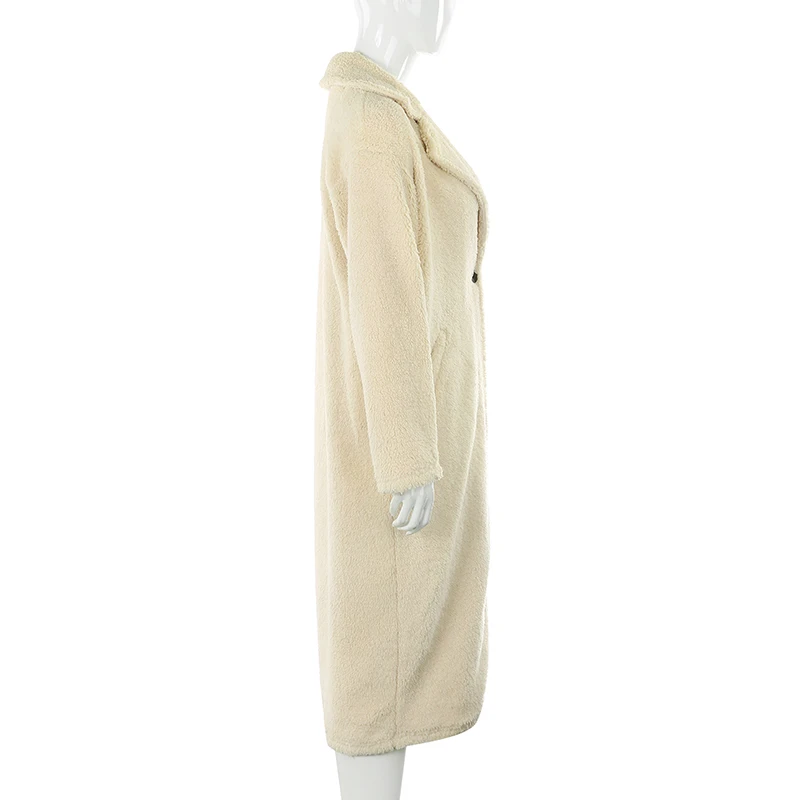 Darlingaga модный длинный поярок зимнее пальто Для женщин Свободные теплые шерстяные пальто с длинным ворсом, пальто на одной пуговице, верхняя одежда Осеннее пальто