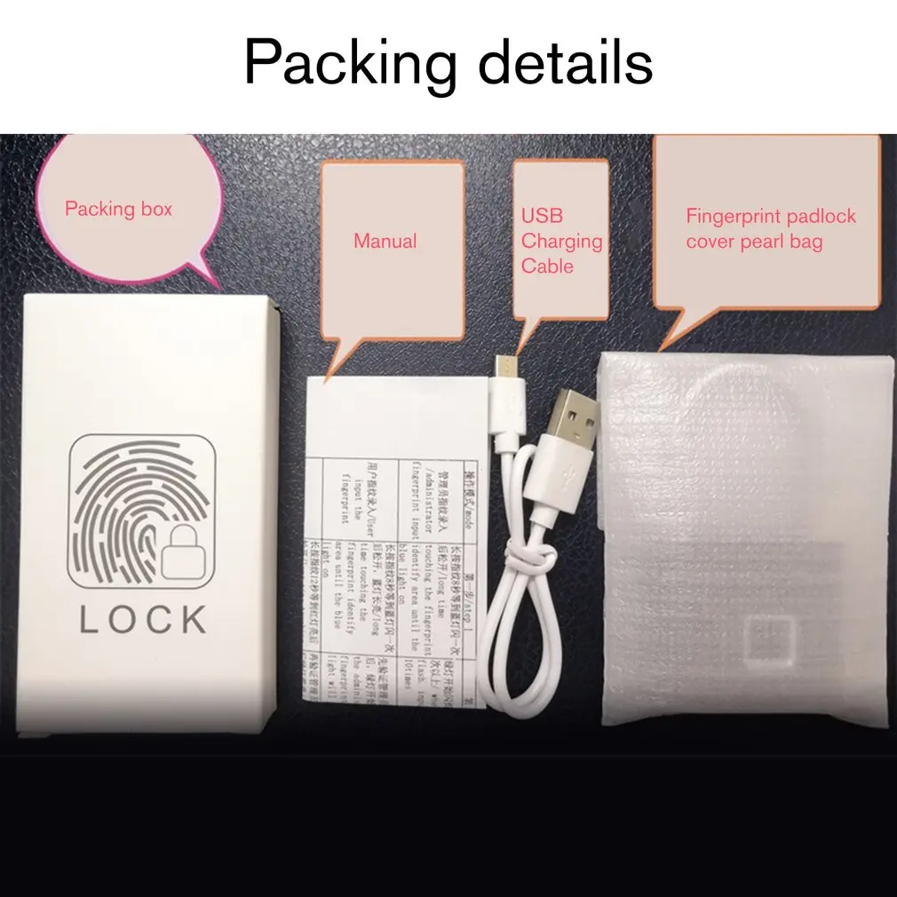 

Security Keyless USB Rechargeable Door Lock Fingerprint Smart Padlock Quick Unlock Zinc Alloy Metal Self Developing Chip