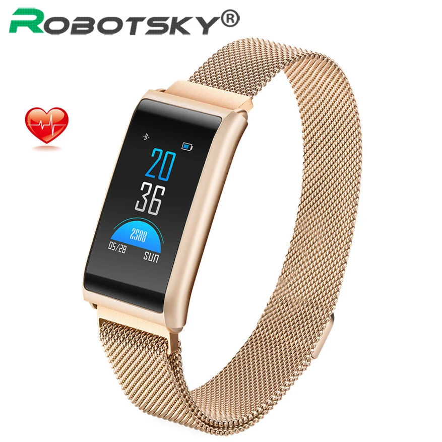 

R02 Smart Band Alloy Blood Pressure Heart Rate Monitor Waterproof Men Women Wristband Fitness Sports Watch Smart Metal Bracelet