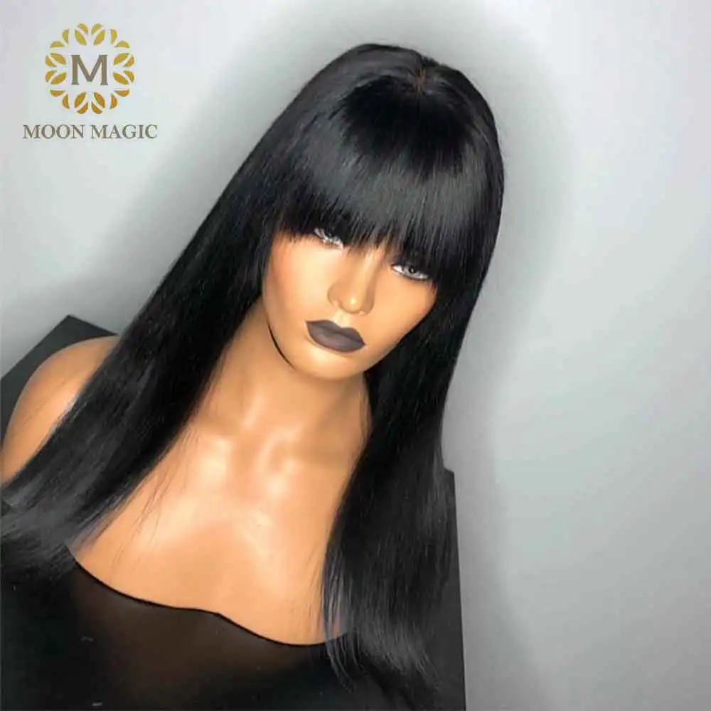 Photo Product Wig With Bangs Human Hair Wig With Front Bang 13x4 Lace Front Human Hair Wigs Straight Lace Front Wig With Fringe PrePlucked 150