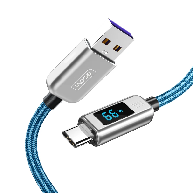 QOOVI 6A USB Type C Cable 66W Fast Charging Digital Display Cord Quick Charge Charger For Huawei P40 Xiaomi Samsung Oneplus iphone fast charger cable Cables