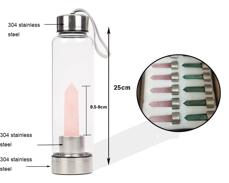 500 мл бутылка для воды с натуральным кристаллом, целебная палочка, елисир, кварцевый кристалл, целебная бутылка, стеклянная бутылка для воды