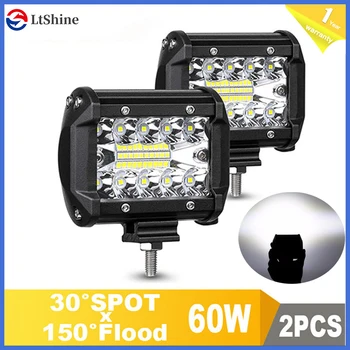 

2Pc 4in 60W 10-80V LED Work Light Bar Combo Beam Spotlight Driving Fog Lamp Running Light For Car Truck SUV Off-road Headlights