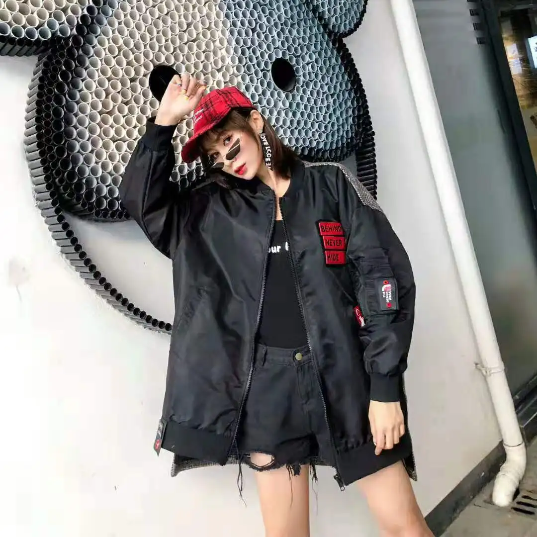 QING MO Fashion Brand Black Women Winter Coat Women Plaid Patchwork Coat Female Letter Printed Outwear Oversized ZQY2267