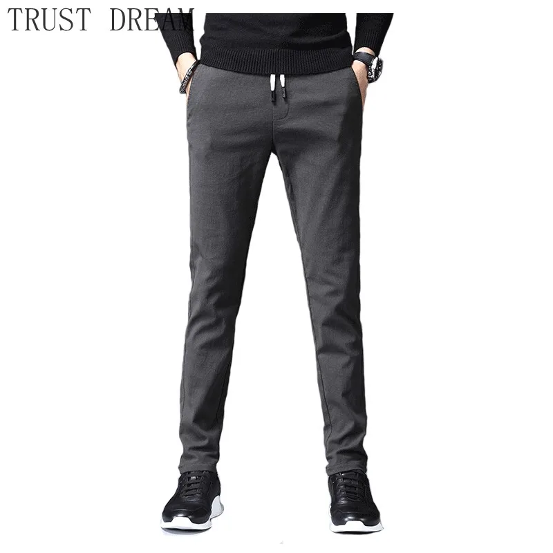 

2020 New Autumn Mens Causal Pants Solid Color Slim Drawstring Waist Male Leisure Comfort Skinny Streetwear Trousers