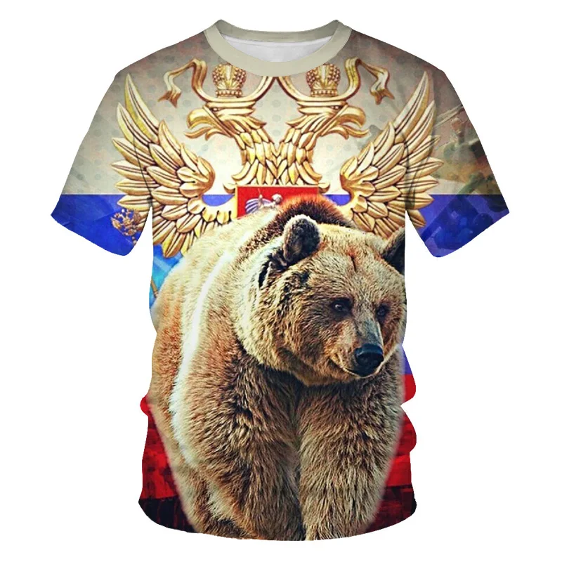 Модная футболка с 3D-принтом с изображением зверей, коричневого медведя, последняя модель, футболка с принтом волка, футболка с короткими