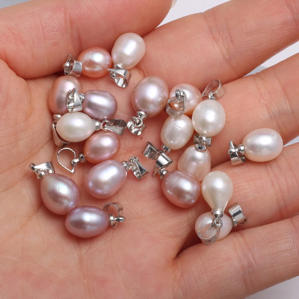 Natural Freshwater Pearl Pendant Rice Shape Exquisite charms for Jewelry Making DIY women\'s elegant Necklace Accessories