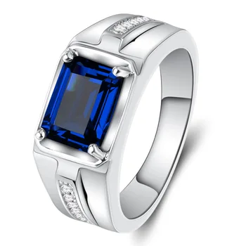 

BOCAI New fashion emerald rectangular open ring for men domineering titanium steel electroplated silver inlaid zircon men ring