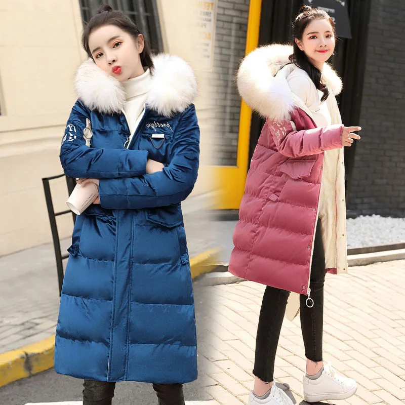 

Down Jacket Cotton-padded Clothes Women's Mid-length 2018 Winter New Style Korean-style Slim Fit Thick Gold Velvet Cotton-padded