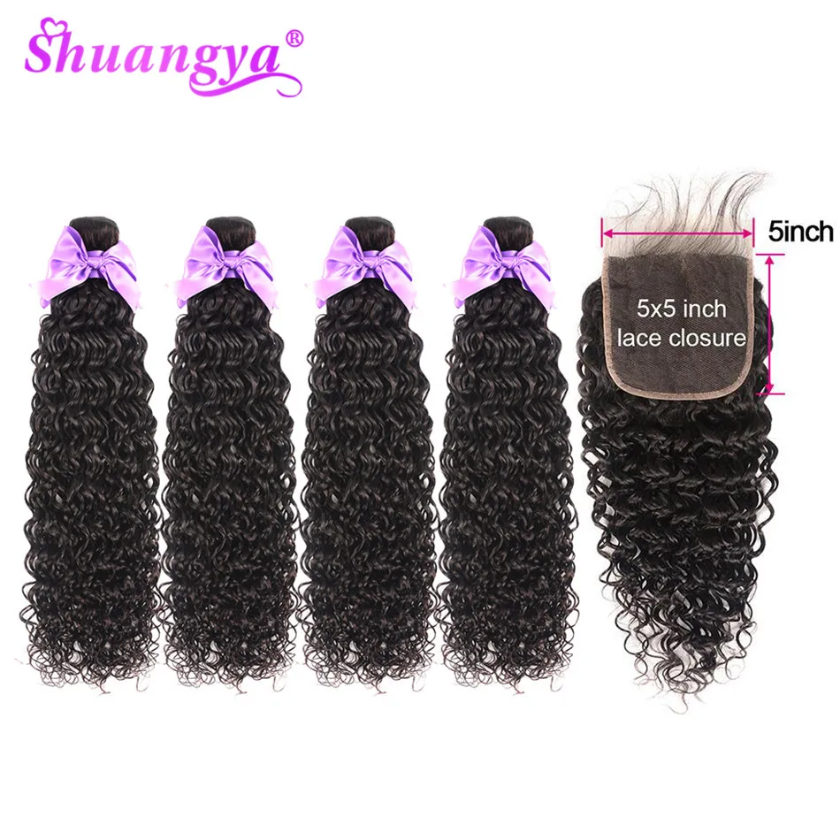 

Water Wave Human Hair Bundles With 5x5 Closure Free/Middle/Three Part Pre Plucked Remy Brazilian Hair Bundles With Closure