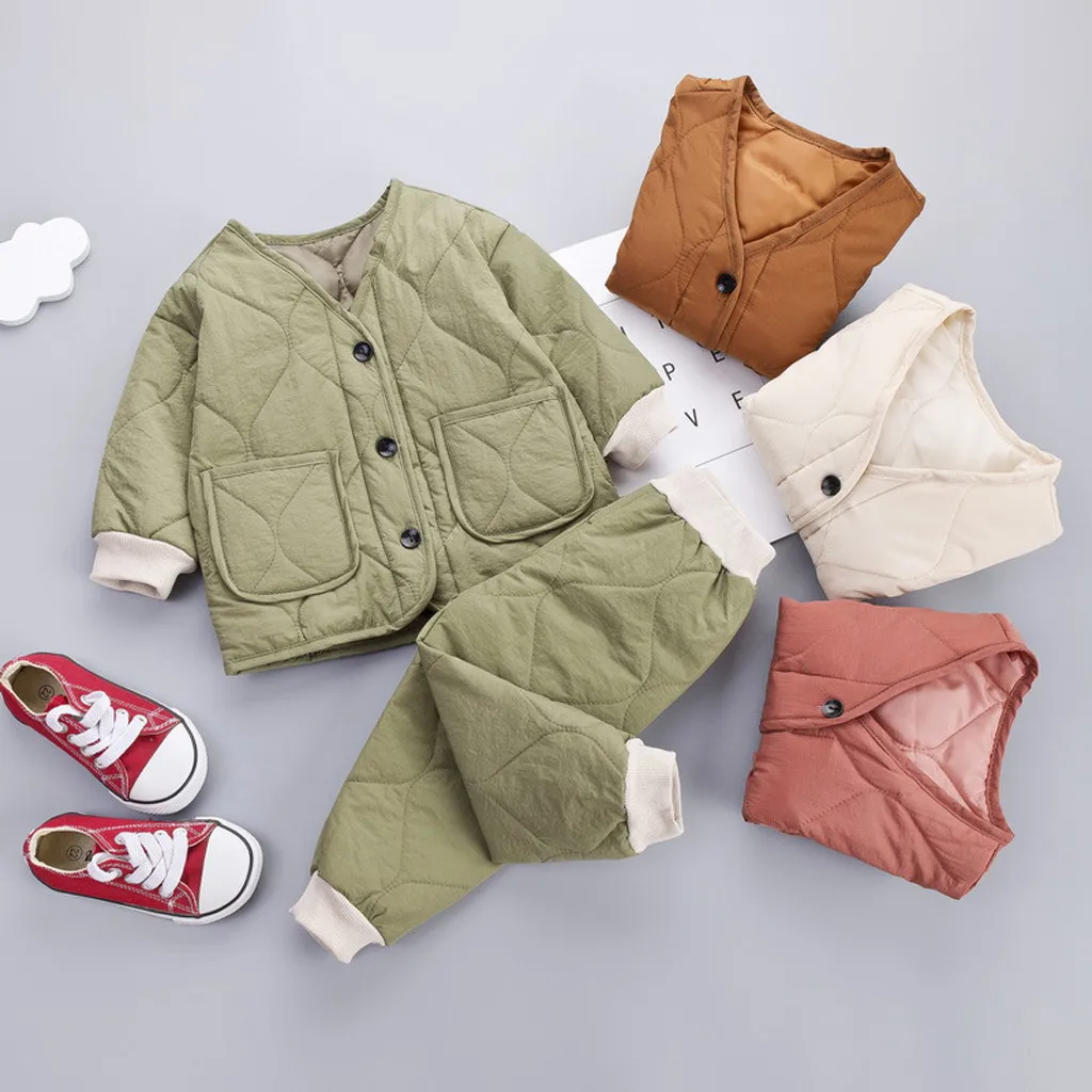 Newborn Infant Baby Boy Girl Warm Thick Coat Jacket Outwear Pants Outfits Set Little Cotton Comfortable Clothes | Детская одежда и
