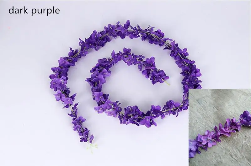 Upscale artificial flower hydrangea wisteria flowers vines wedding arch marrige party Garlands Floral Decoration rattan free shi - Цвет: dark  purple