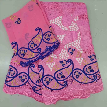 

Elegant Pink African Cotton Bazin Lace Fabric With 2Y Swiss Voile Lace Material NBC19